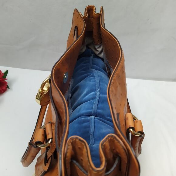 Michael Kors Hamilton Brown Leather Ostridge Embossed Lock Satchel Shoulder Bag - Picture 8 of 16